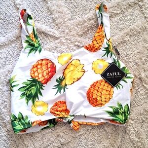 NWT Zaful Women's Pineapple/Tropical Bathing Suit Cropped Tank Top Size 12